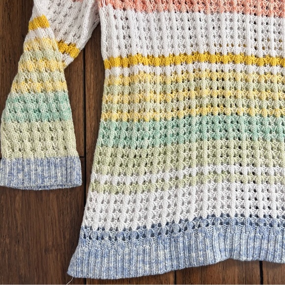Talbots 100% Cotton Open Knit Pastel Stripe Sweater Boho Rainbow Coastal Medium - Picture 4 of 11